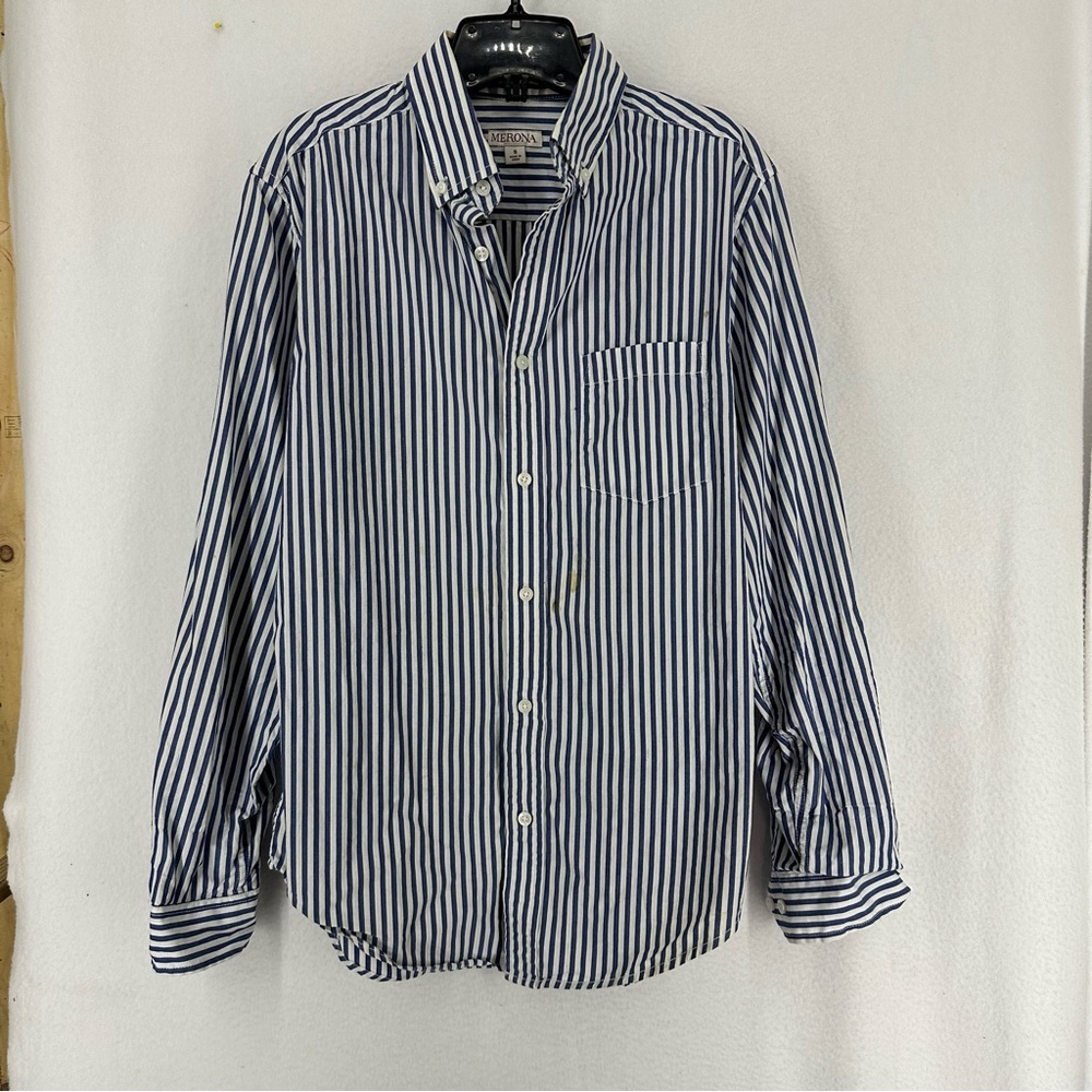 Merona Striped Button‎ Up Shirt Mens Small Blue